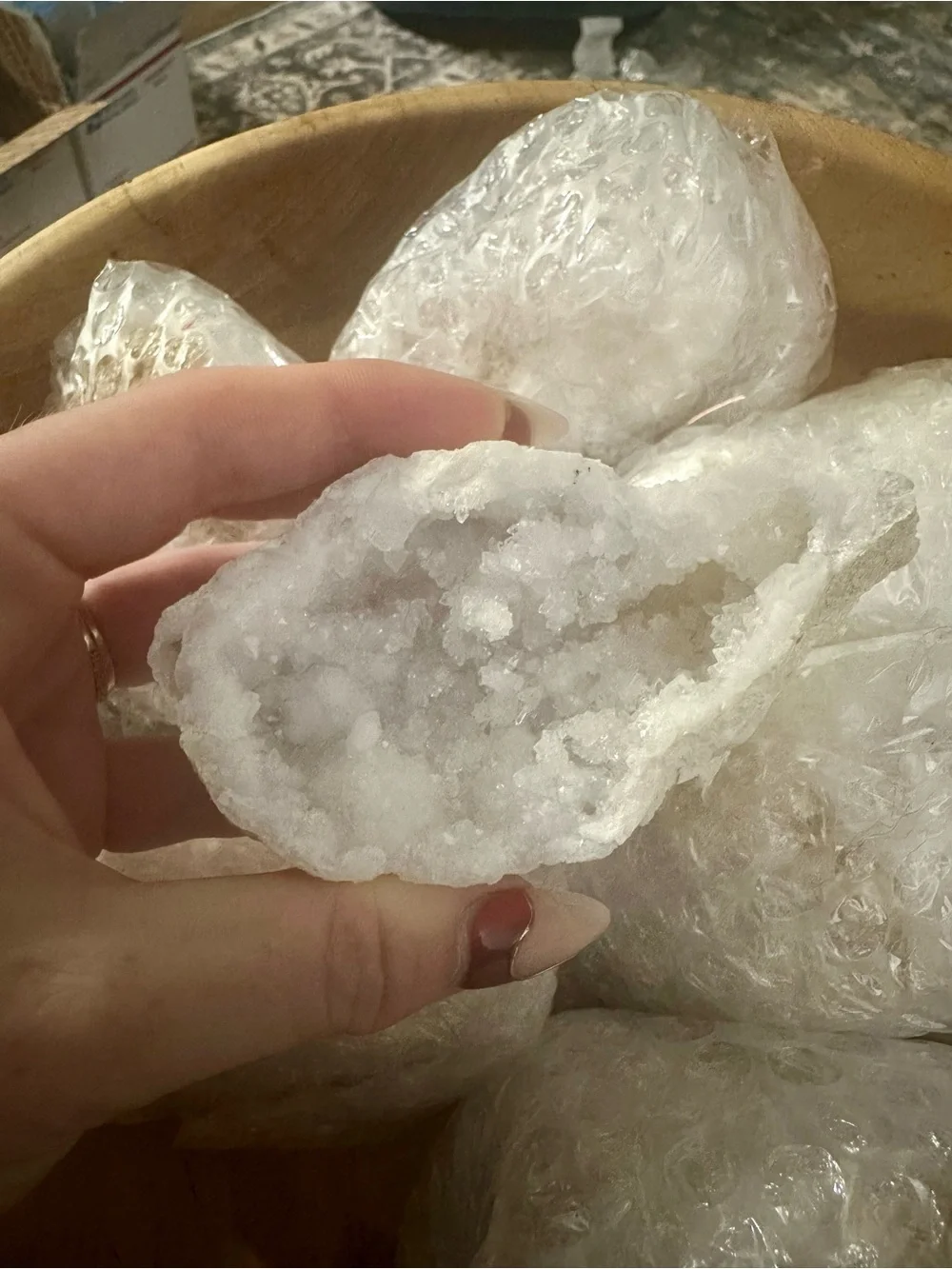 1 Mystery White Quartz Crystal Geode: Cracked
